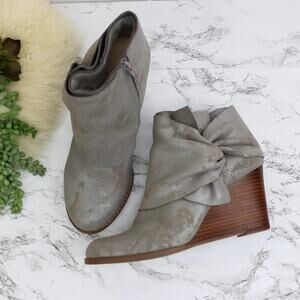 Sole Society Pegie Gray Metallic Leather Wedge Boots Twist Knot Size 9 Women's